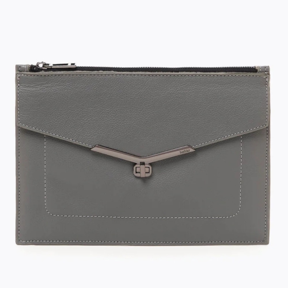 New In Box Botkier Smoke Leather Valentina Large Clutch Gunmetal Hardware NIB